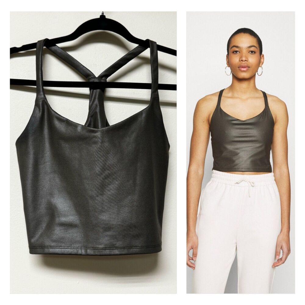 ABERCROMBIE & FITCH Sheen V-Neck Racerback Tank, Olive Green, Sz XS